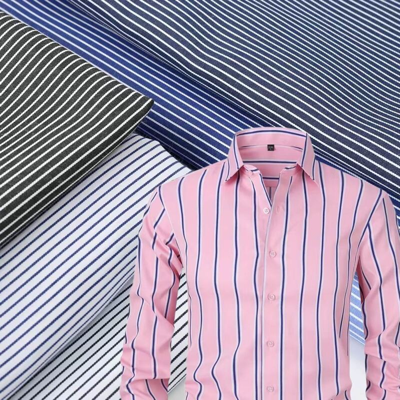 정장 유니폼 셔츠용 내구성 있는 면사 염색 스트라이프 원단 110gsm